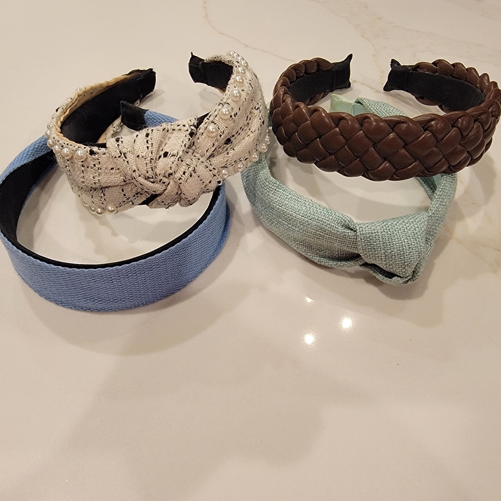 Headband Collection in Four Colors. Blue, Mint, Off White With Pearls and Brown.